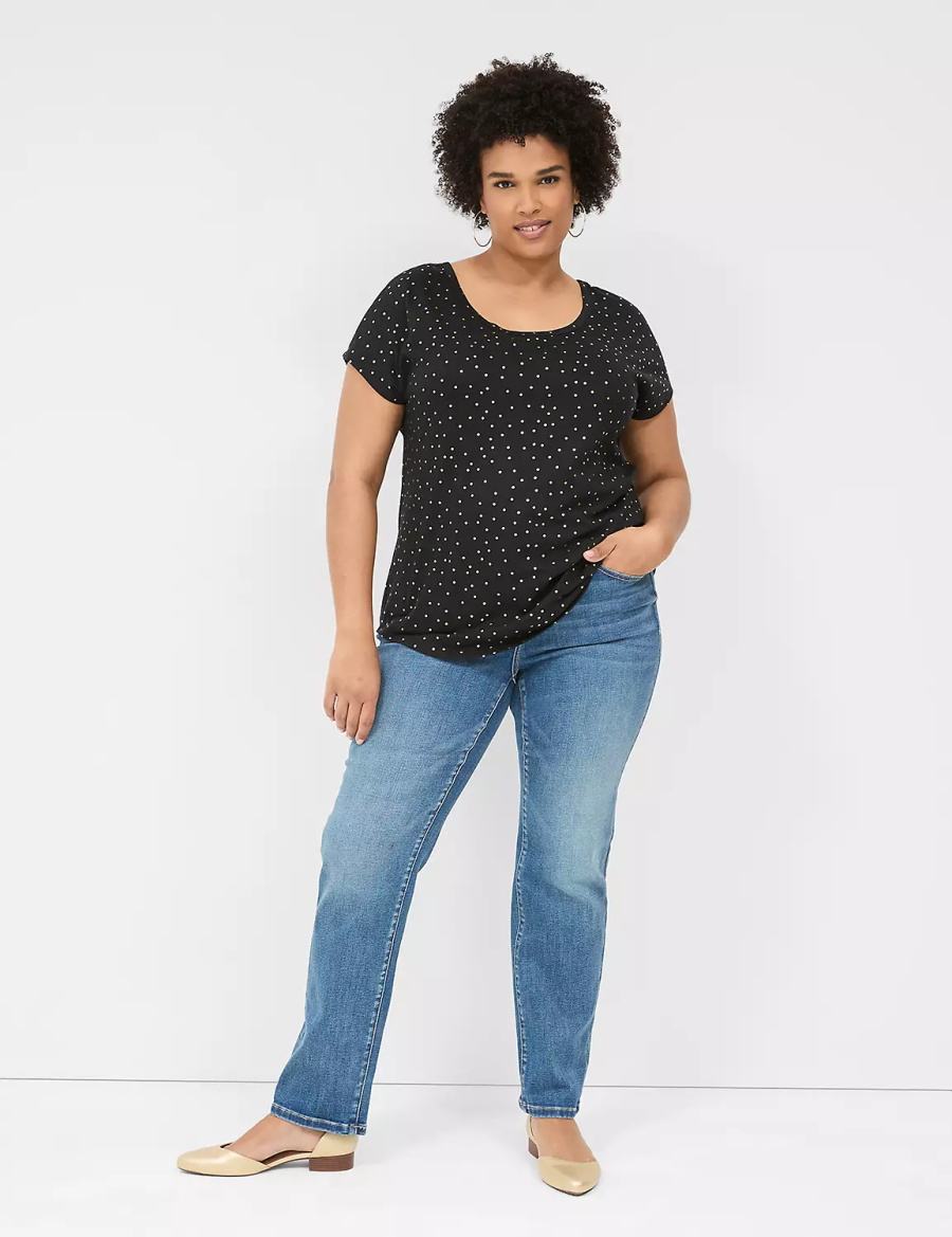 μπλουζακια γυναικεια Lane Bryant Shimmer Foil Strappy-Back Tee μαυρα | REX3566JO