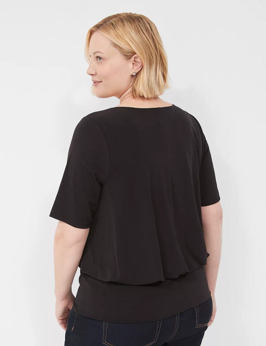 μπλουζακια γυναικεια Lane Bryant Short-Sleeve Banded-Bottom Top μαυρα | YOL8651LY