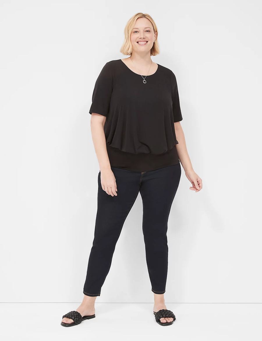 μπλουζακια γυναικεια Lane Bryant Short-Sleeve Banded-Bottom Top μαυρα | YOL8651LY