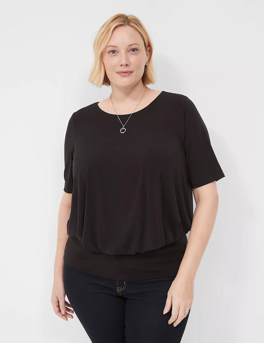 μπλουζακια γυναικεια Lane Bryant Short-Sleeve Banded-Bottom Top μαυρα | YOL8651LY