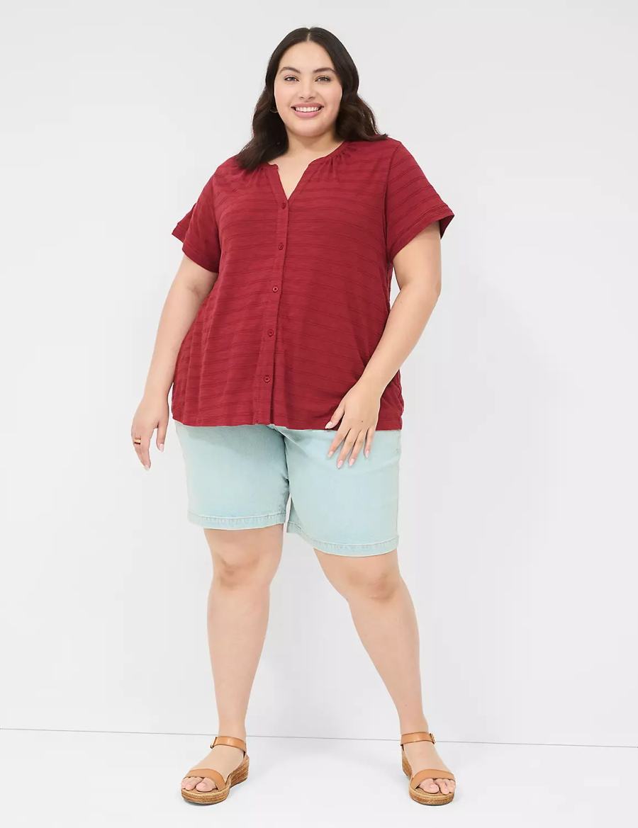 μπλουζακια γυναικεια Lane Bryant Short-Sleeve Button-Down Top βαθυ κοκκινα | SQA1981RJ