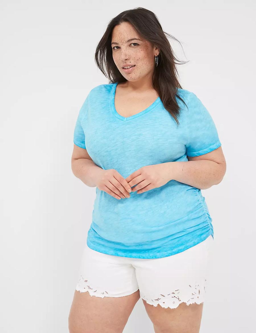 μπλουζακια γυναικεια Lane Bryant Short-Sleeve V-Neck Side-Ruched Tee μπλε | KCV543MA