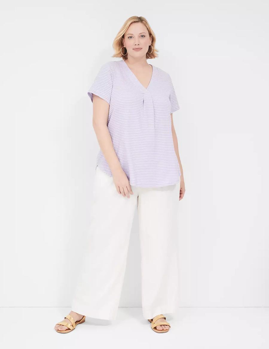 μπλουζακια γυναικεια Lane Bryant Short-Sleeve V-Neck Top μωβ | AMJ3323EW