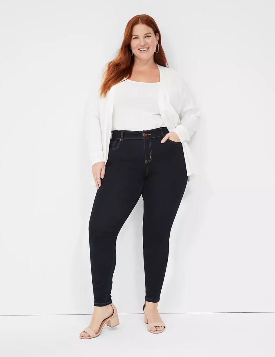 Τζιν γυναικεια Lane Bryant Signature Fit Sateen Skinny σκούρο μπλε | MGZ4495AG