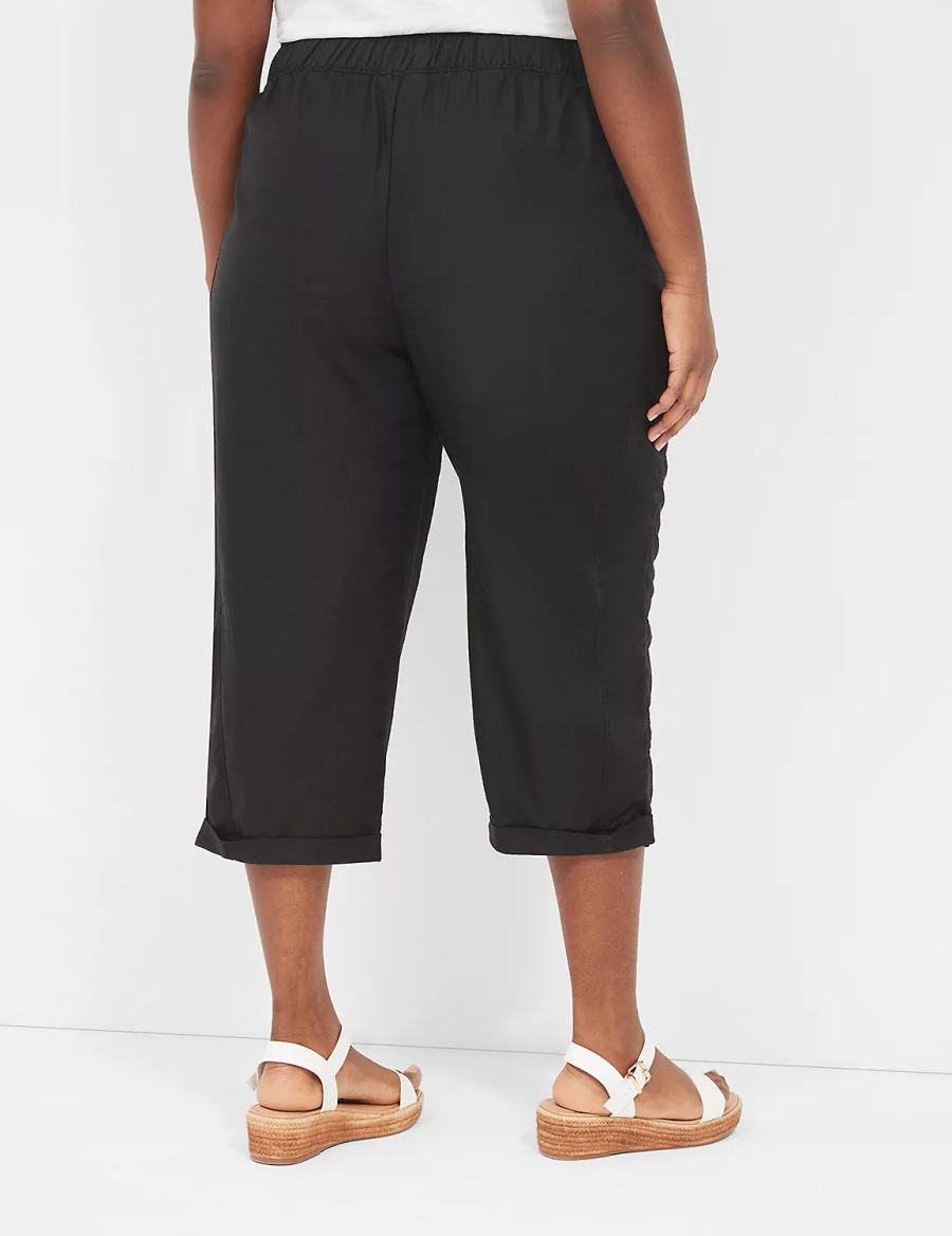 Παντελονι γυναικεια Lane Bryant Slub Pull-On Crop μαυρα | FAE662WT