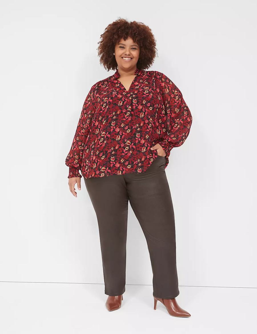 Μπλουζα γυναικεια Lane Bryant Smocked-Shoulder Popover κοκκινα | DUP982DU