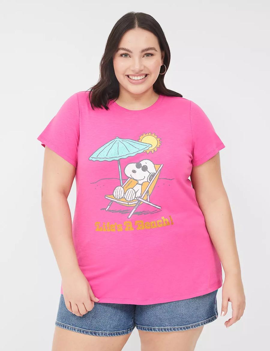 μπλουζακια γυναικεια Lane Bryant Snoopy Surf Glitter Graphic Tee ροζ | ZUA1295VB