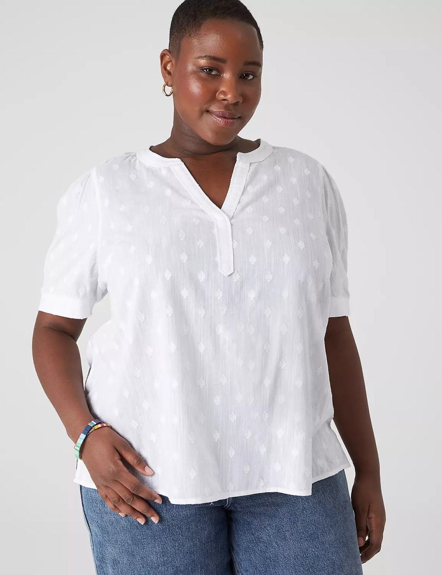 Μπλουζα γυναικεια Lane Bryant Split-Neck Jacquard Popover ασπρα | JRF7239OL