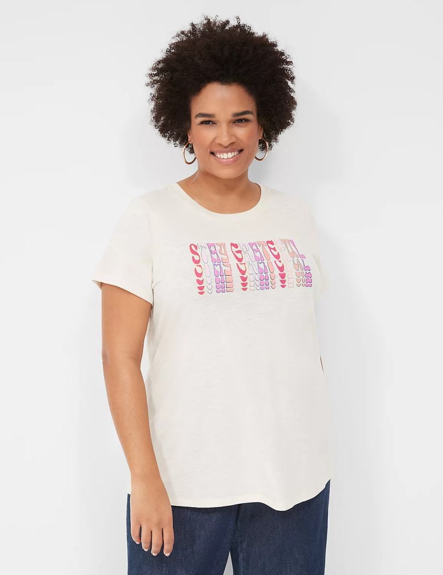 μπλουζακια γυναικεια Lane Bryant Stay Grateful Graphic Tee ασπρα | WKZ967UM