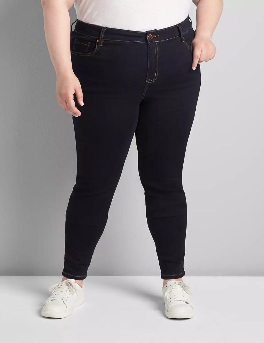 Τζιν γυναικεια Lane Bryant Straight Fit High-Rise Sateen Skinny σκούρο μπλε | SKZ7296JX