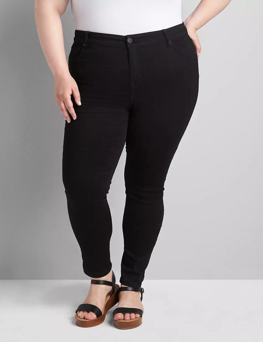 Τζιν γυναικεια Lane Bryant Straight Fit High-Rise Sateen Skinny μαυρα | XIX2917WA