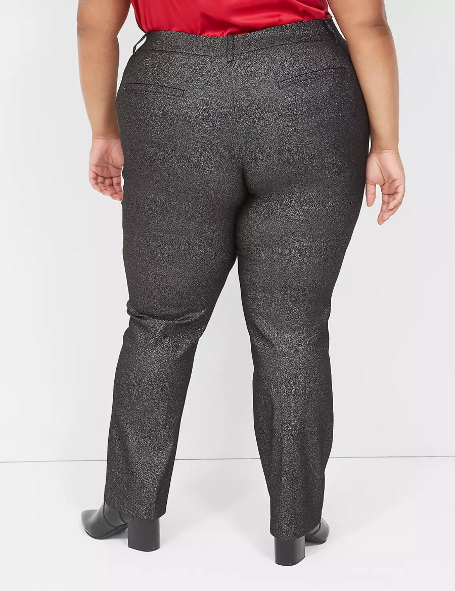 Παντελονι γυναικεια Lane Bryant Straight Leg 4-Season Shimmer μαυρα ασημι | GBT4974AE