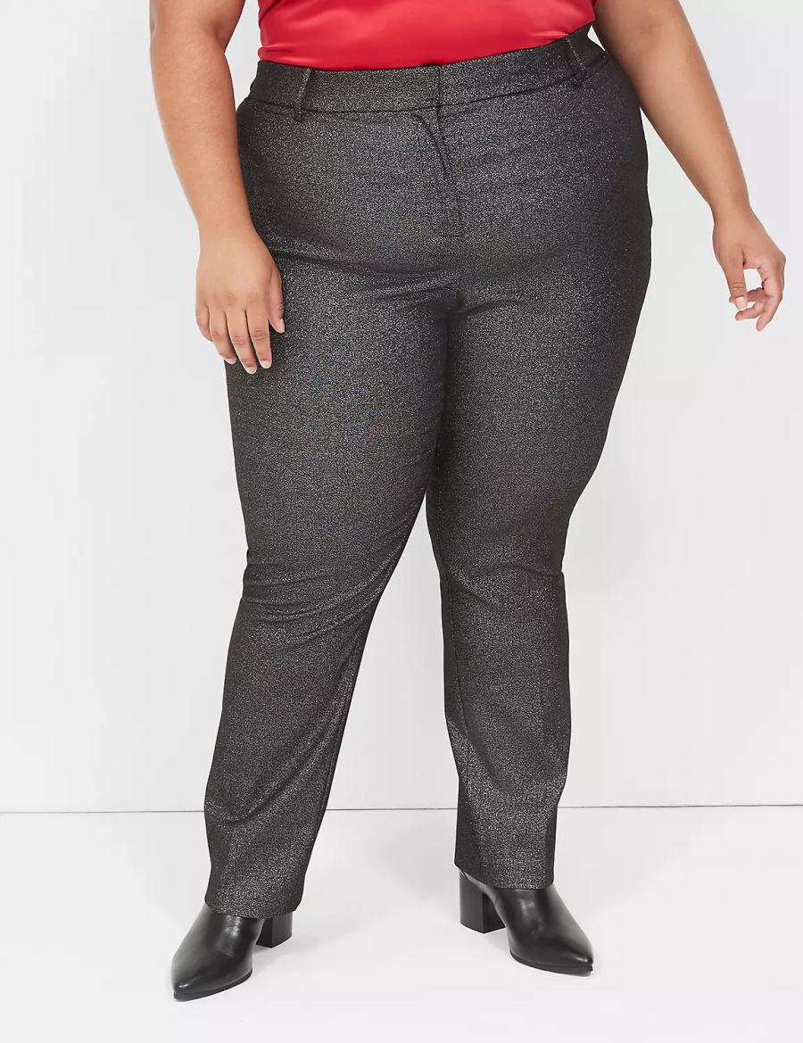 Παντελονι γυναικεια Lane Bryant Straight Leg 4-Season Shimmer μαυρα ασημι | GBT4974AE