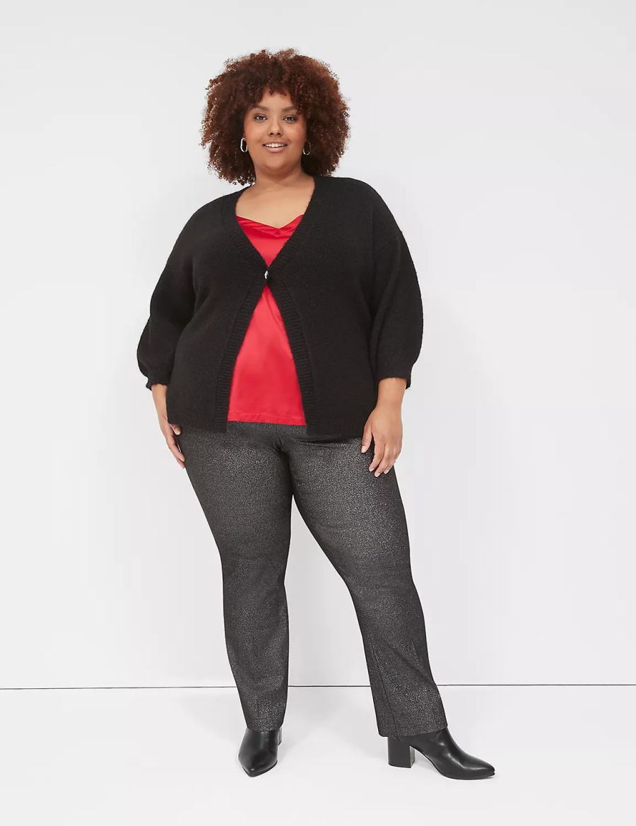 Παντελονι γυναικεια Lane Bryant Straight Leg 4-Season Shimmer μαυρα ασημι | GBT4974AE