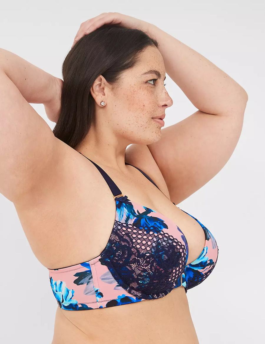 Μπραλέτες γυναικεια Lane Bryant Strappy-Back Boost Plunge Front-Close ροζ μπλε Πολύχρωμο | VAM2174IC