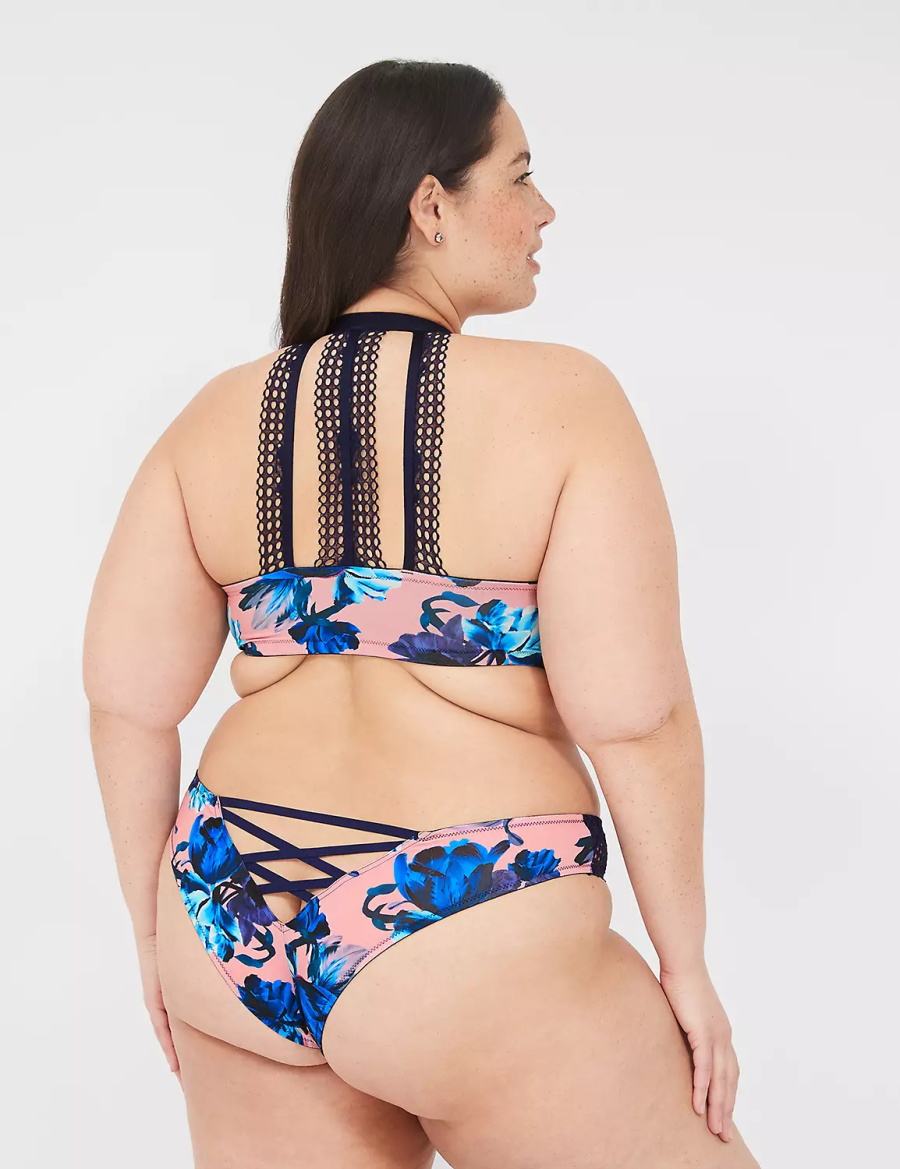 Κιλότα γυναικεια Lane Bryant Strappy-Back Tanga ροζ μπλε | AXJ7995NF