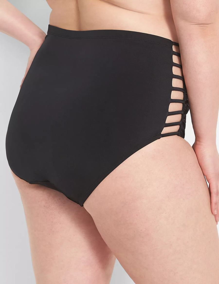 Κιλότα γυναικεια Lane Bryant Strappy Ruched-Side High-Waist Swim μαυρα | ABQ4081YX