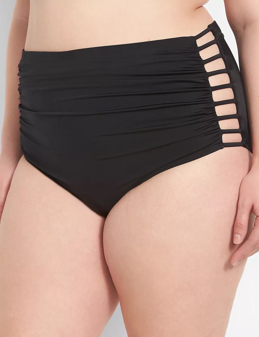 Κιλότα γυναικεια Lane Bryant Strappy Ruched-Side High-Waist Swim μαυρα | ABQ4081YX