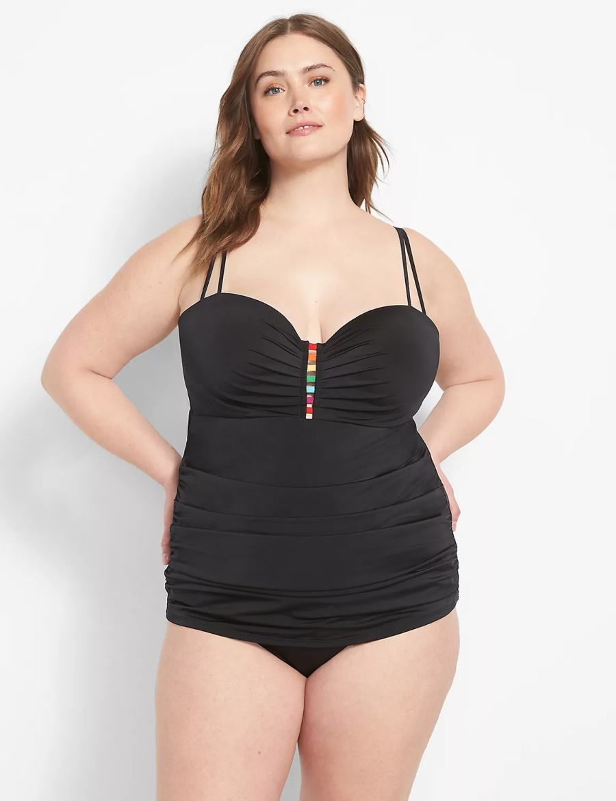 Κιλότα γυναικεια Lane Bryant Strappy Ruched-Side High-Waist Swim μαυρα | ABQ4081YX