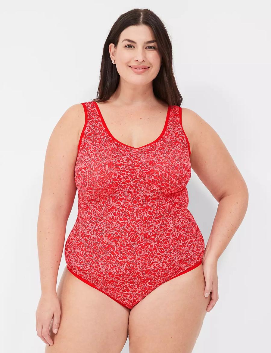 Κορμακια γυναικεια Lane Bryant Stretch Lace Cross-Dyed κοκκινα | CCC3730HG