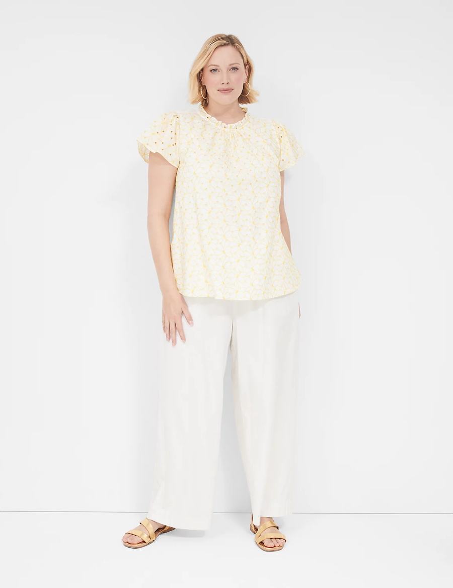 μπλουζακια γυναικεια Lane Bryant Subtle Swing Cap-Sleeve Eyelet & Knit Top κίτρινα | UZD8854OC