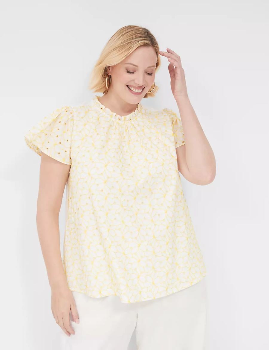 μπλουζακια γυναικεια Lane Bryant Subtle Swing Cap-Sleeve Eyelet & Knit Top κίτρινα | UZD8854OC