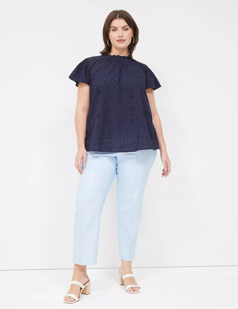 μπλουζακια γυναικεια Lane Bryant Subtle Swing Cap Ruffle-Sleeve Eyelet & Knit Top μπλε | WEF880XF