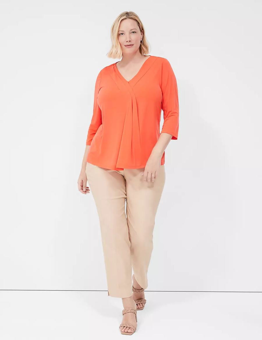 μπλουζακια γυναικεια Lane Bryant Swing 3/4-Sleeve Pleat-Front Top ανοιχτο κοκκινα | DKP4361IN