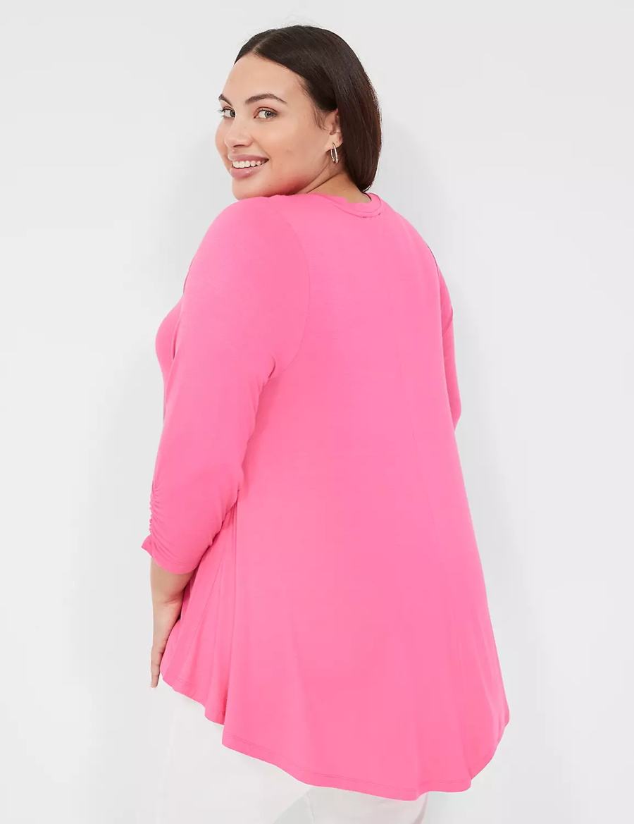 μπλουζακια γυναικεια Lane Bryant Swing 3/4 Ruched-Sleeve Top φουξια | MXJ7426CB