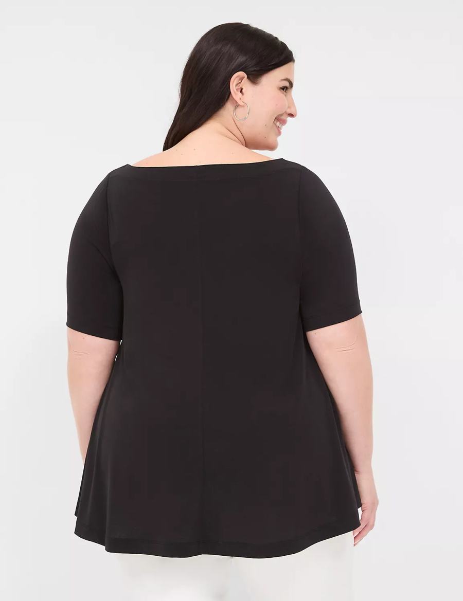 μπλουζακια γυναικεια Lane Bryant Swing Boatneck Top μαυρα | GBG6051WL