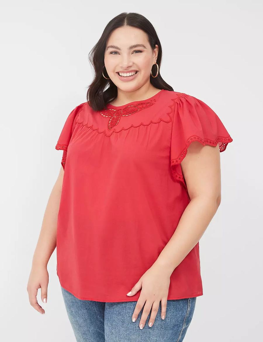 Μπλουζα γυναικεια Lane Bryant Swing Eyelet-Trim Popover κοκκινα | TLL5684BS