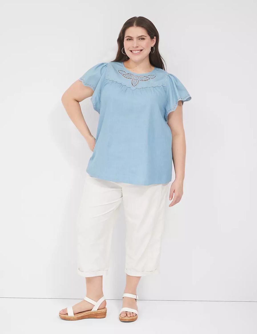 Μπλουζα γυναικεια Lane Bryant Swing Eyelet-Trim Popover μπλε | RFD4020LT