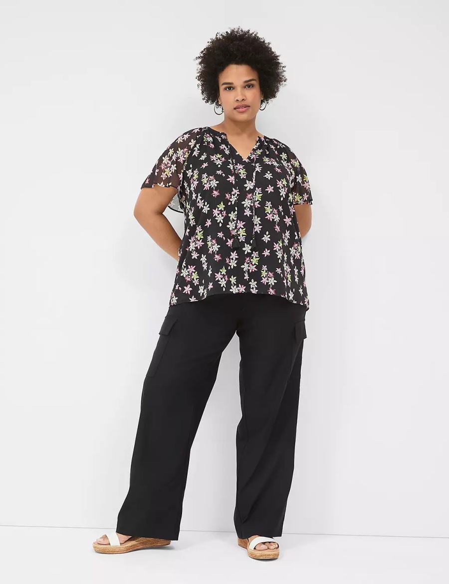 Μπλουζα γυναικεια Lane Bryant Swing Flutter-Sleeve Popover μαυρα Πολύχρωμο | UTD1945HE