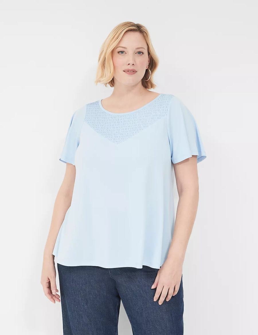 μπλουζακια γυναικεια Lane Bryant Swing Flutter-Sleeve Smocked-Yoke Top μπλε | DZU38100JL