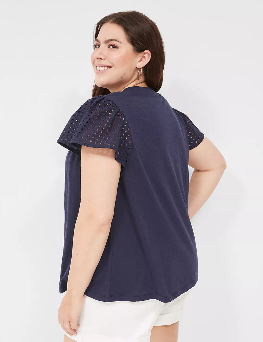 μπλουζακια γυναικεια Lane Bryant Swing Flutter Sleeve Eyelet & Knit Tee μπλε | EZG1772VJ