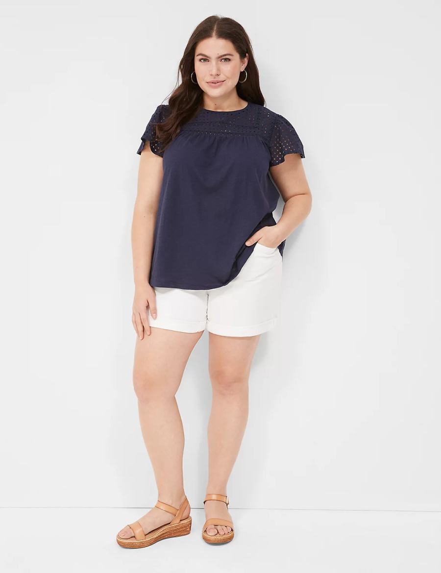 μπλουζακια γυναικεια Lane Bryant Swing Flutter Sleeve Eyelet & Knit Tee μπλε | EZG1772VJ