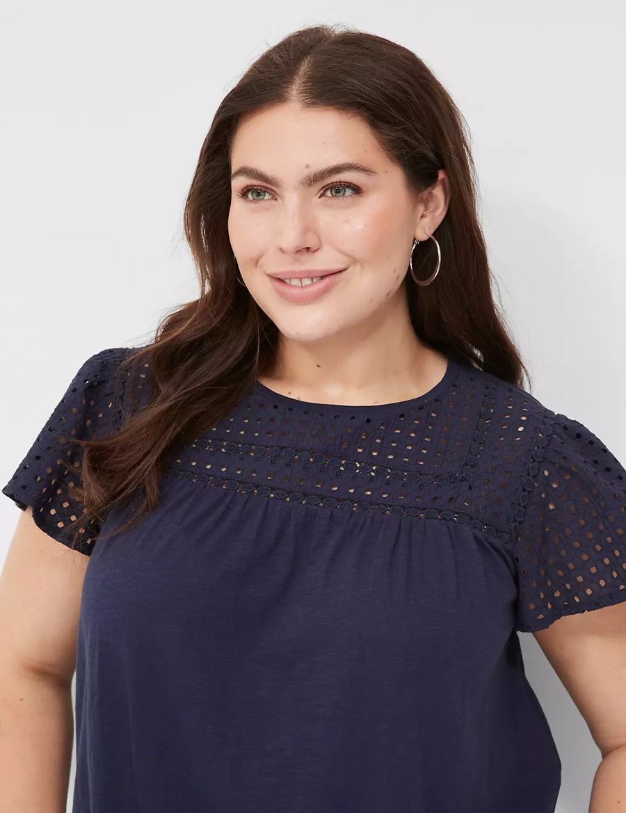 μπλουζακια γυναικεια Lane Bryant Swing Flutter Sleeve Eyelet & Knit Tee μπλε | EZG1772VJ