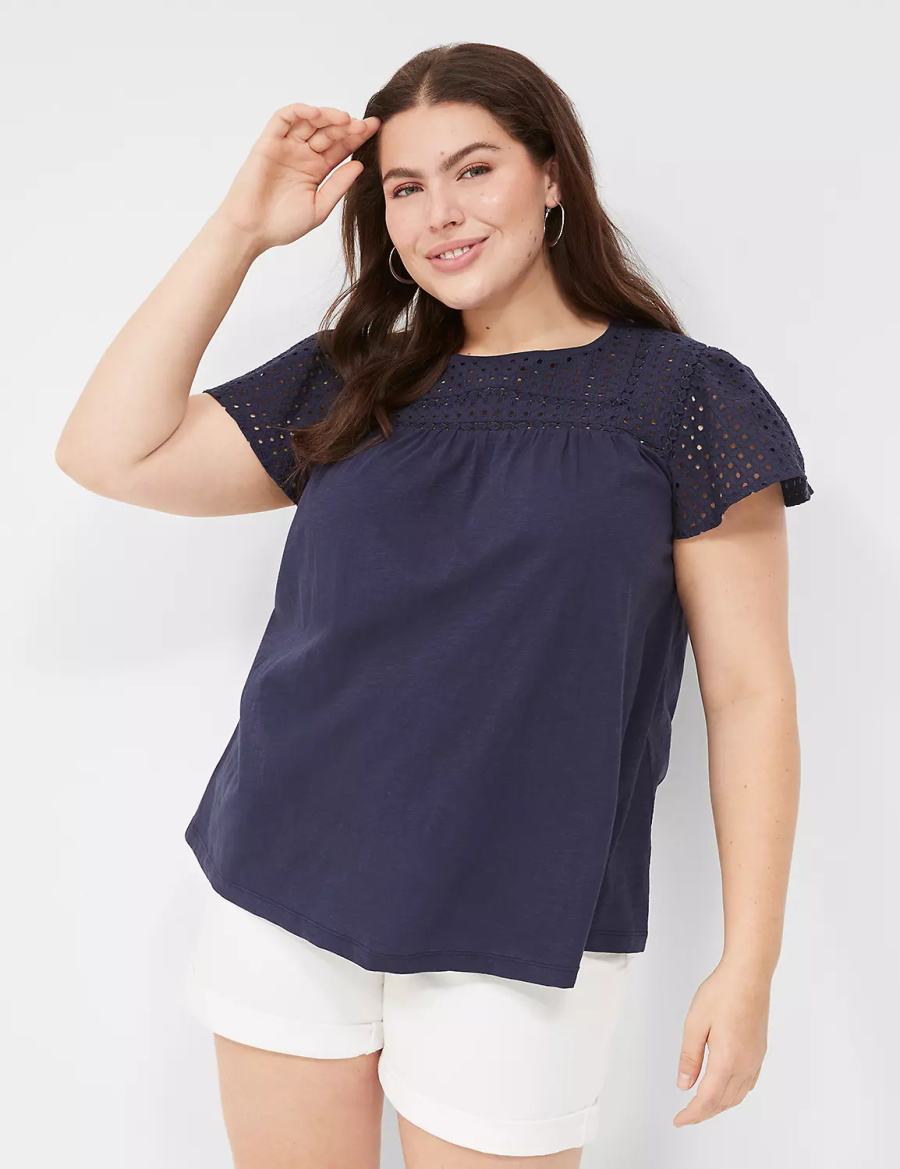 μπλουζακια γυναικεια Lane Bryant Swing Flutter Sleeve Eyelet & Knit Tee μπλε | EZG1772VJ