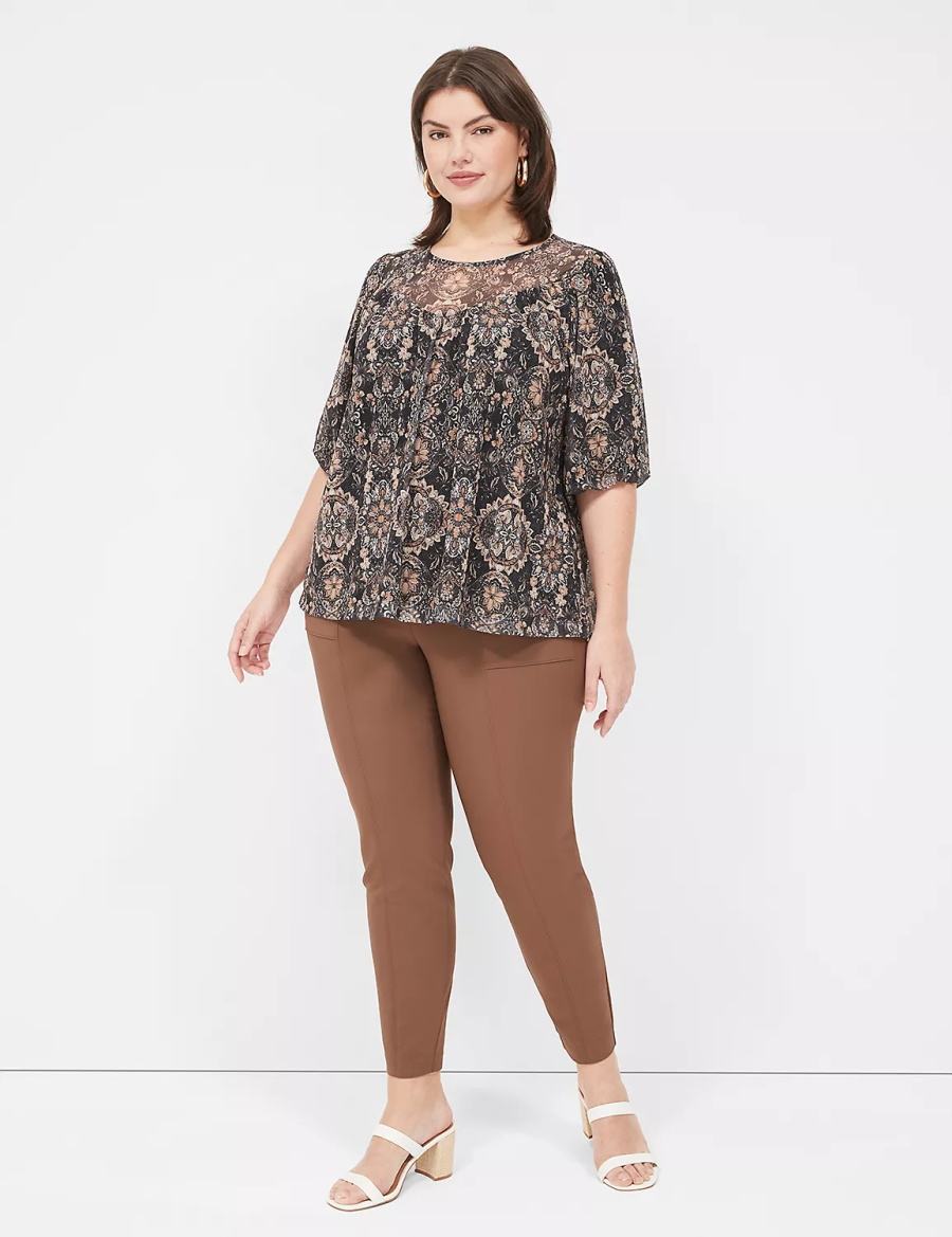 Μπλουζα γυναικεια Lane Bryant Swing Perfect Puff-Sleeve Mesh Top μαυρα | NSX7550YO