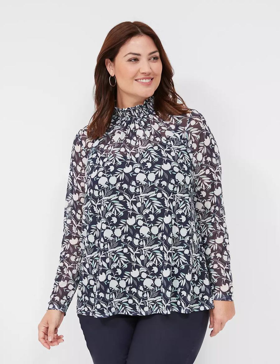 Μπλουζα γυναικεια Lane Bryant Swing Smocked-Neck Top With Attached Cami τυρκουάζ | DYK3217HU