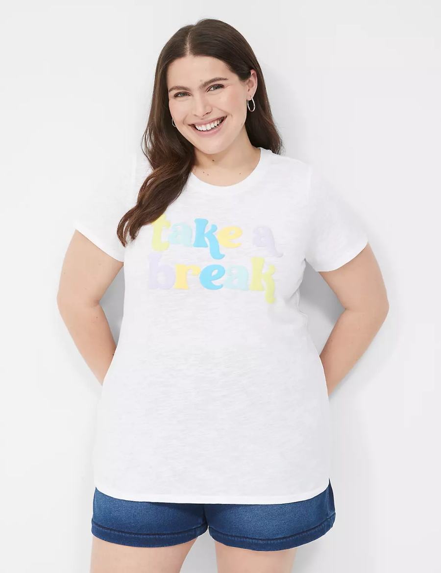 μπλουζακια γυναικεια Lane Bryant Take a Break Graphic Tee ασπρα | VDK479OQ