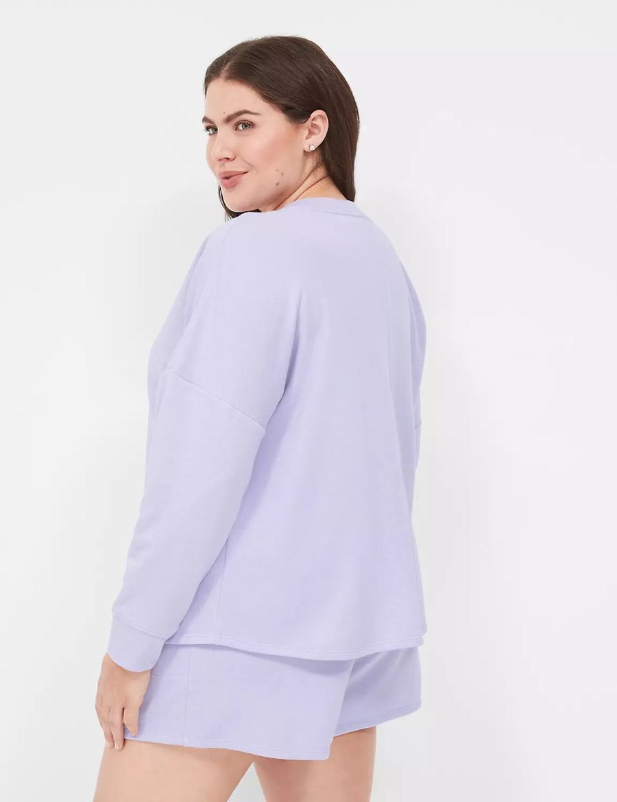 μπλουζακια γυναικεια Lane Bryant Terry Fleece V-Neck Top μωβ | BGG1549DZ