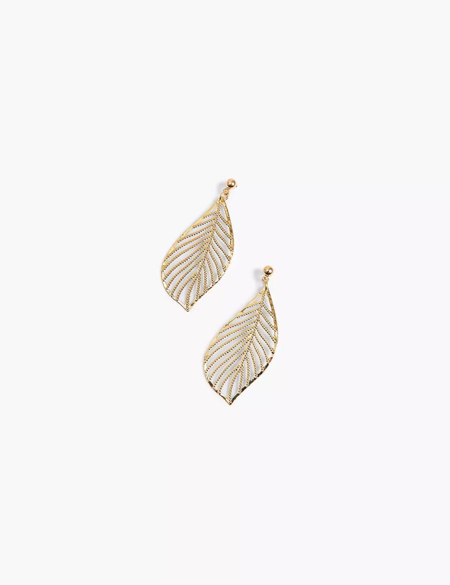 Σκουλαρικια γυναικεια Lane Bryant Textured Metal Leaf Drop χρυσο χρωμα | EHS327DH