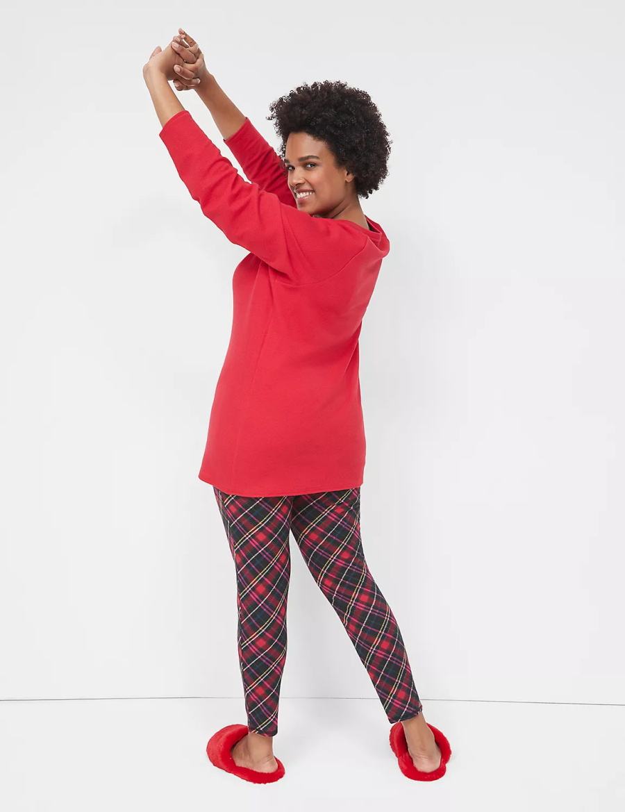 Πιζάμες γυναικεια Lane Bryant Thermal Henley Tee & Legging PJ Set κοκκινα Πολύχρωμο | GQV9737AN