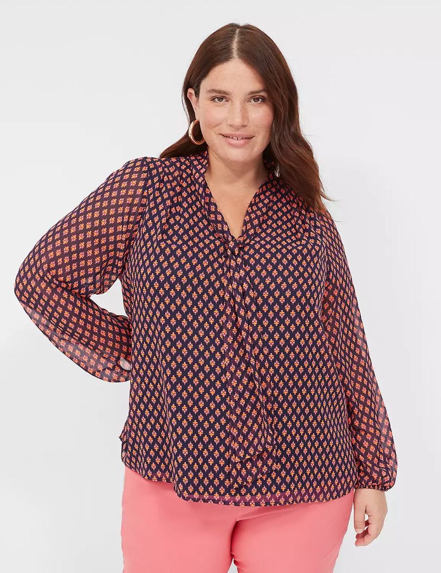 Μπλουζα γυναικεια Lane Bryant Tie-Neck Popover μαυρα κοκκινα | IHQ7435GJ