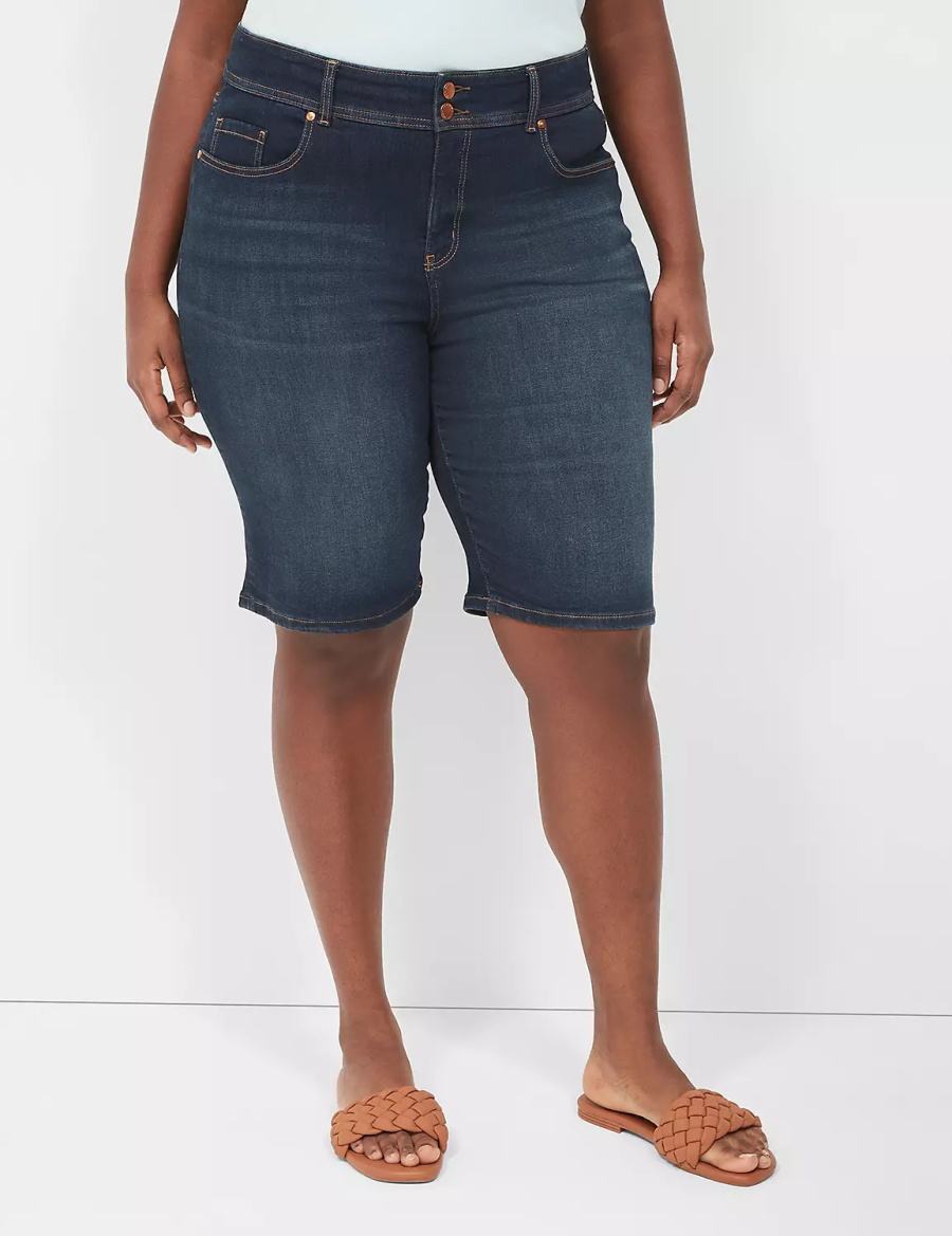 Σορτσ γυναικεια Lane Bryant Tighter Tummy Fit High-Rise Bermuda Jean σκούρο μπλε | OWI5911QE