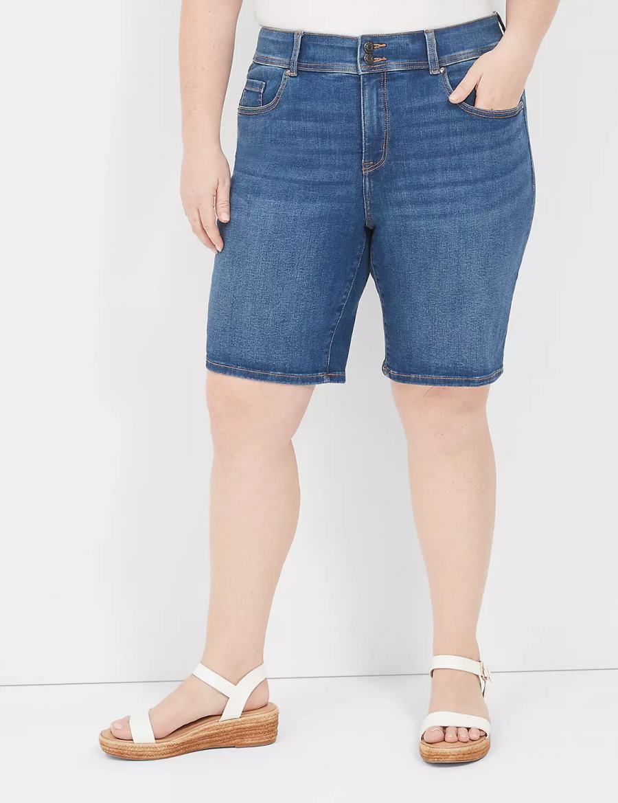 Σορτσ γυναικεια Lane Bryant Tighter Tummy Fit High-Rise Bermuda Jean μπλε | WBM6033AN