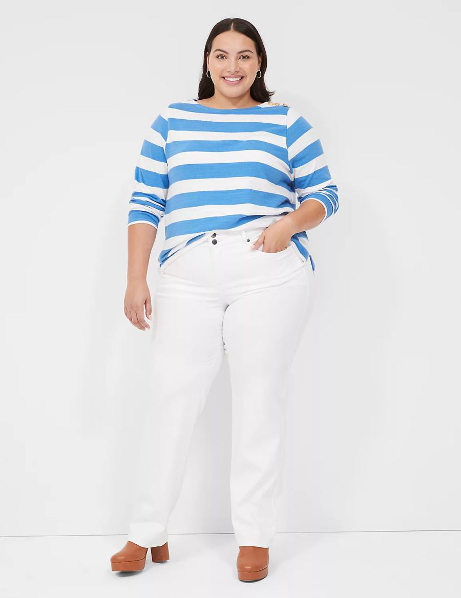 Τζιν γυναικεια Lane Bryant Tighter Tummy Fit High-Rise Straight ασπρα | QKB6958OP