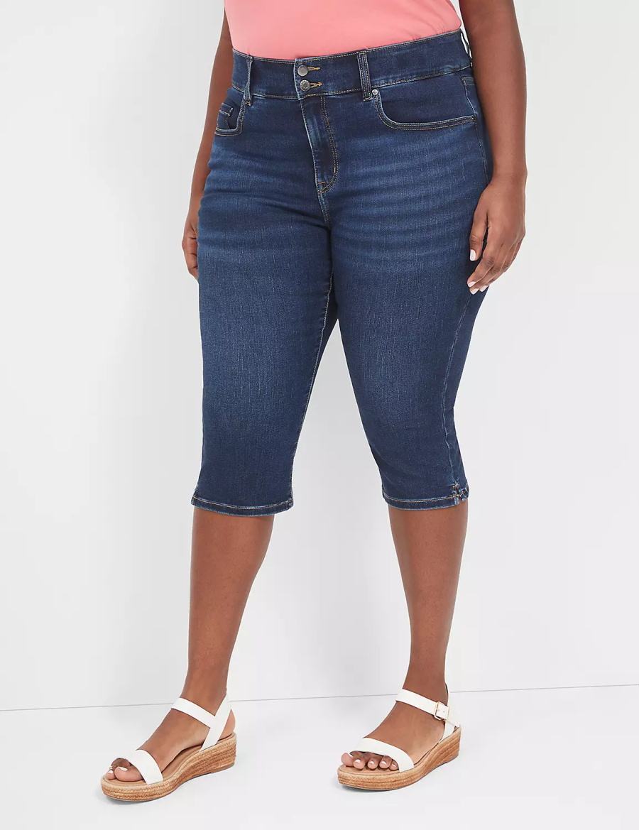 Τζιν γυναικεια Lane Bryant Tighter Tummy Fit High-Rise Pedal σκούρο μπλε | OCA5267VQ