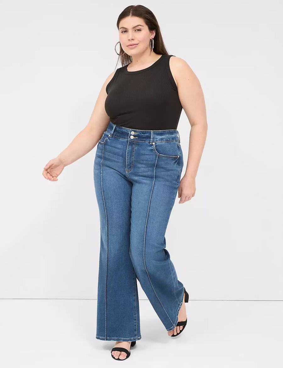 Τζιν γυναικεια Lane Bryant Tighter Tummy Fit High-Rise Flare μπλε | WSZ9125DN